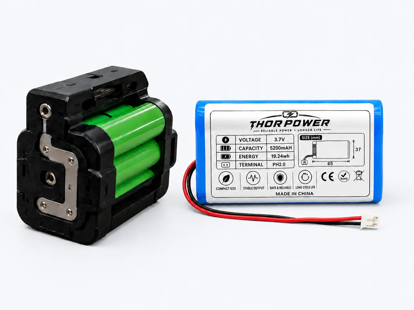 Custom 18650 and 21700 lithium battery pack with label, connector and protection design for portable power applications