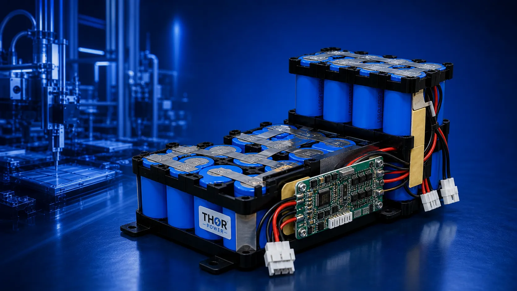 Custom 18650 and 21700 battery pack assembly with BMS connector and wire harness for OEM ODM projects