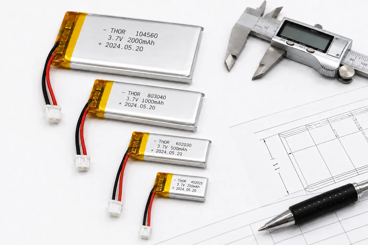 Custom LiPo battery specification review with connector wire and device space requirements