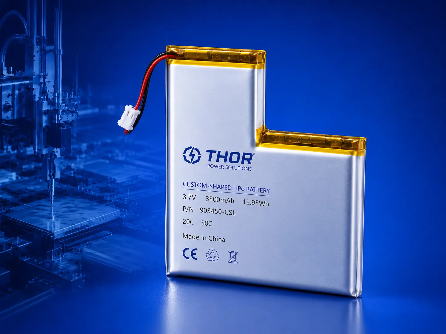 Custom-shaped LiPo battery product for irregular device space and custom structure design