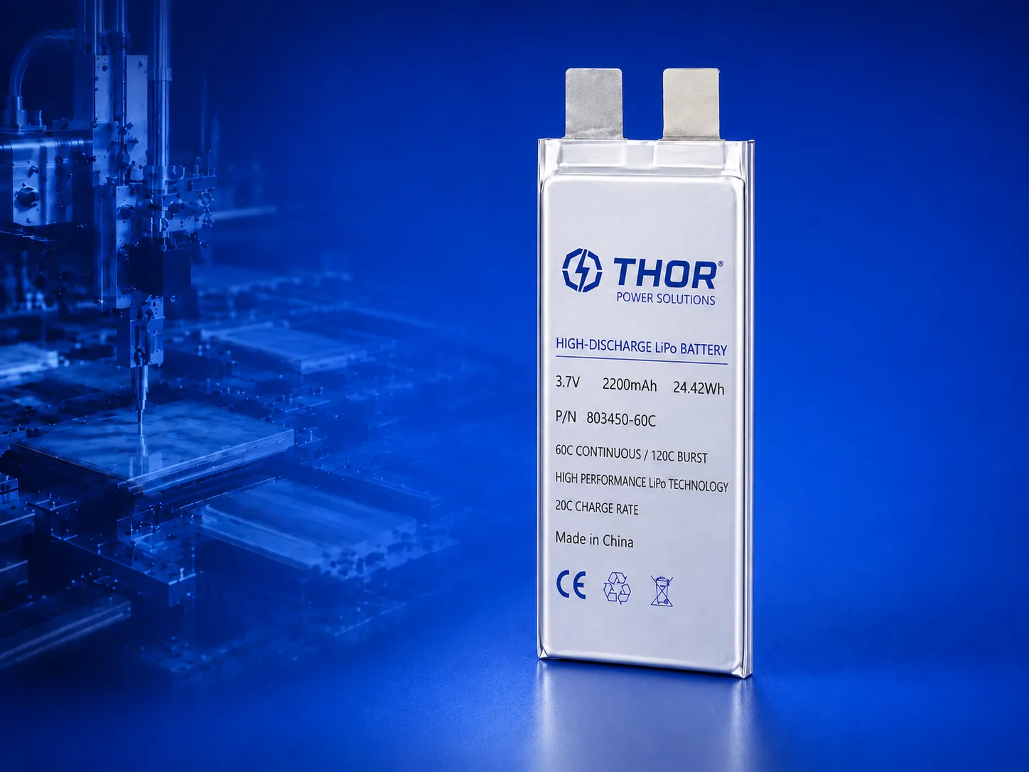 High-discharge LiPo battery product with custom current output for power demanding devices