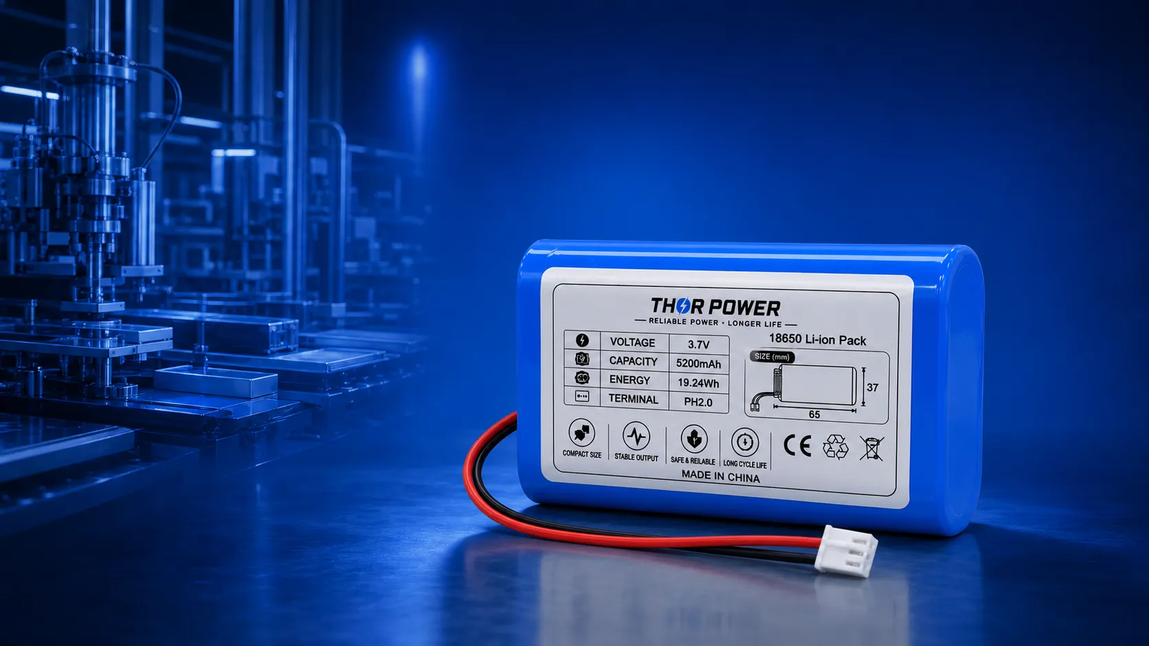 PVC-wrapped 18650 and 21700 lithium-ion battery pack for built-in device assembly