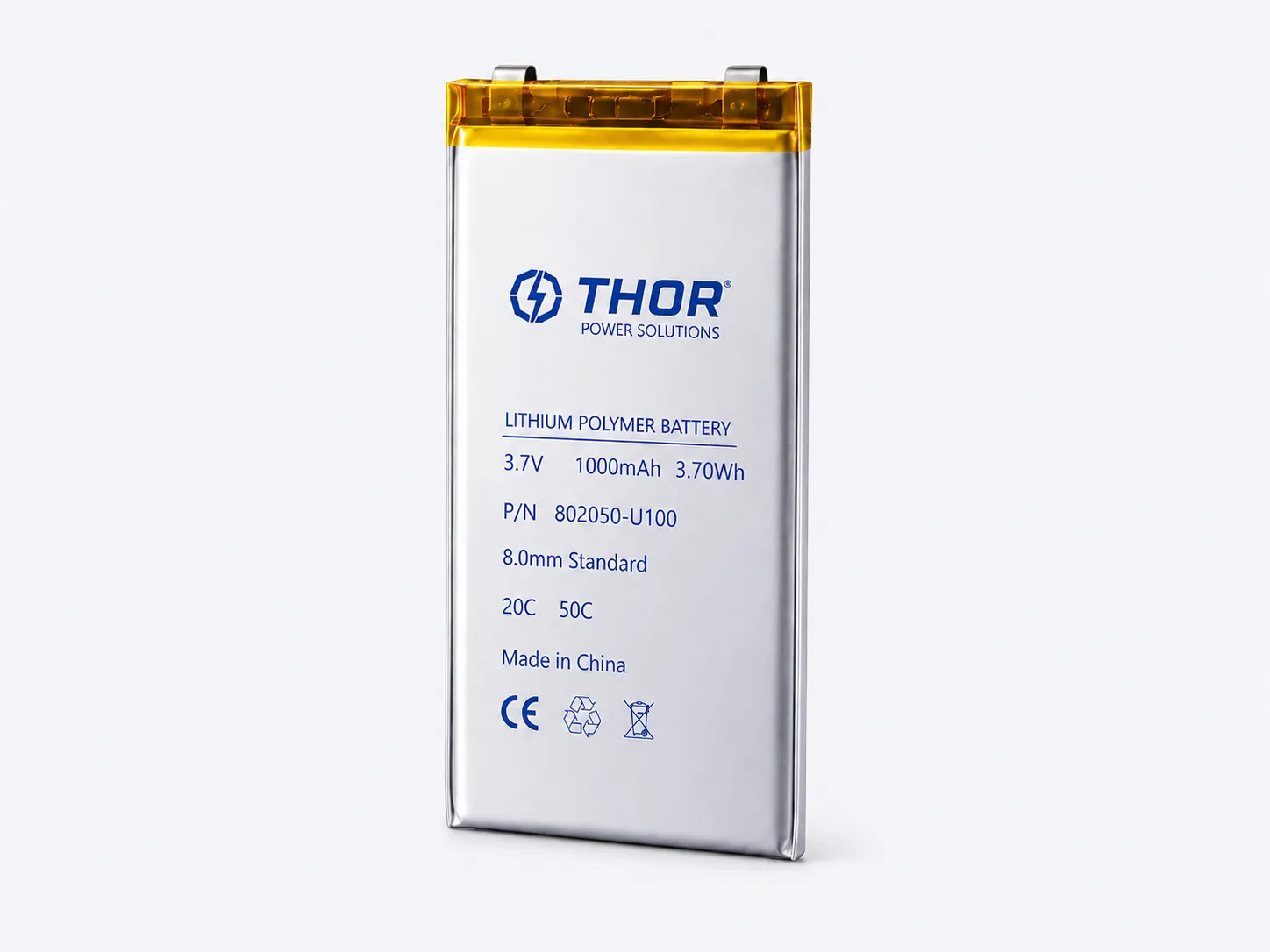 THOR 802050 3.7V 1000mAh custom lithium polymer pouch cell with aluminum laminated structure