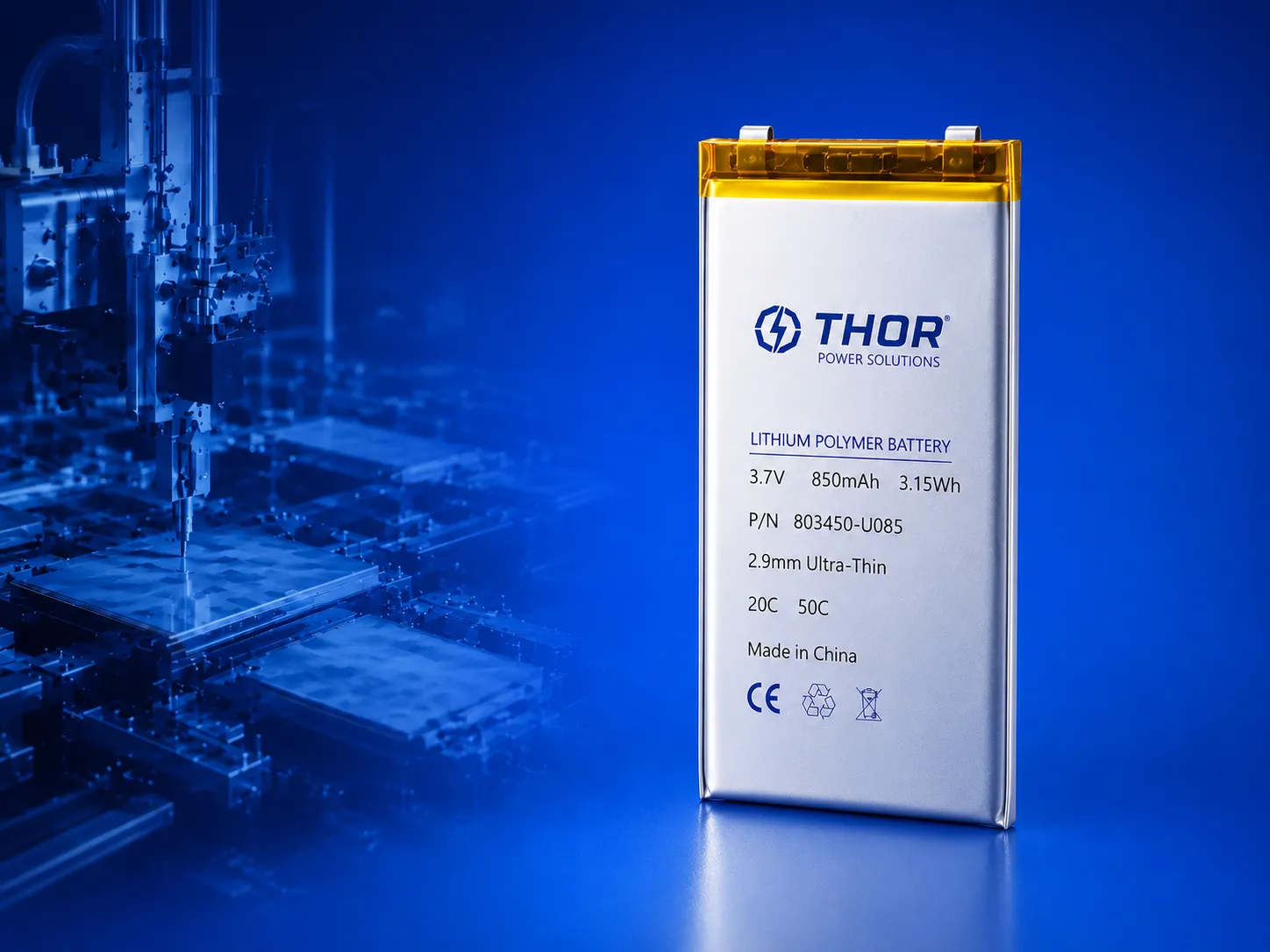 Ultra-thin LiPo battery product for slim electronic devices and compact product design