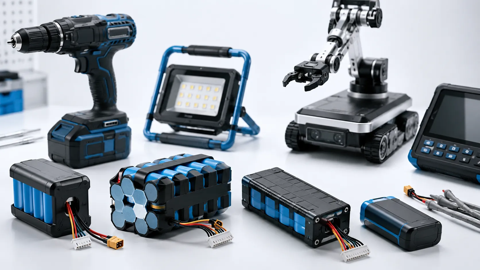 Custom 18650 lithium-ion battery packs designed for power tools, lighting, robotics and industrial electronic applications