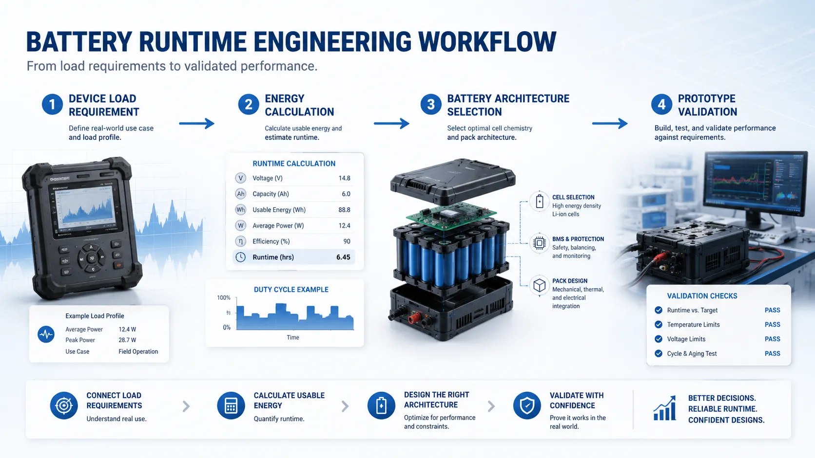 OEM battery runtime engineering workflow from requirement to validated custom pack design and supplier approval