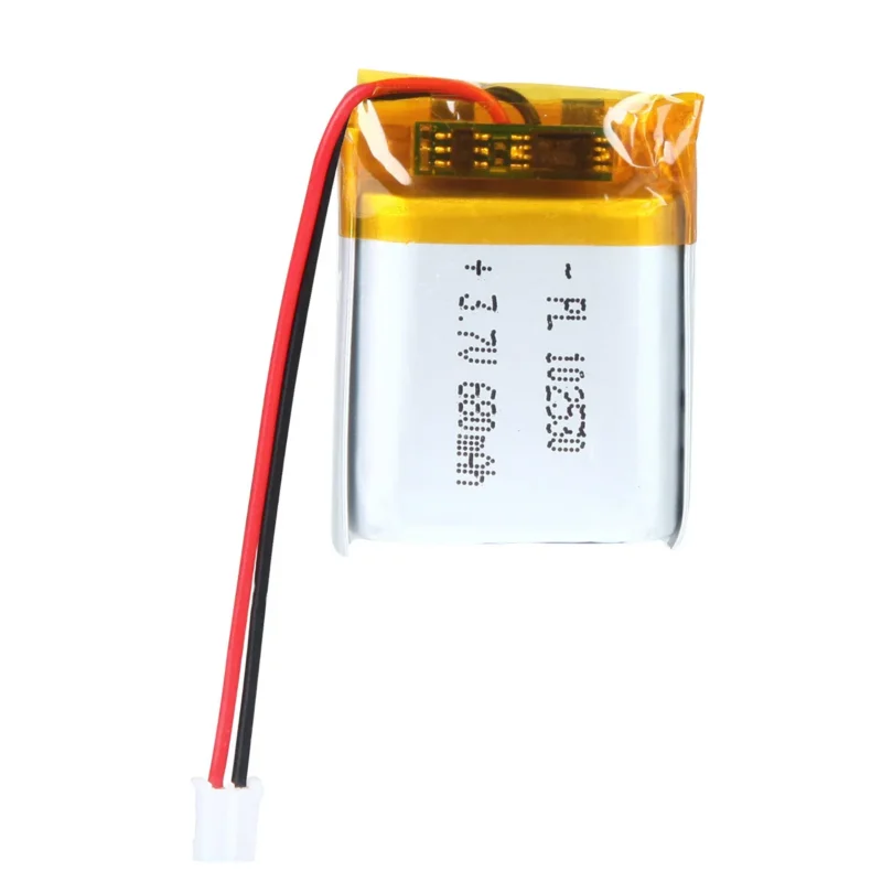 THOR 102530 3.7V 680mAh lithium polymer battery with PCM protection, red and black lead wires, and 2-pin connector