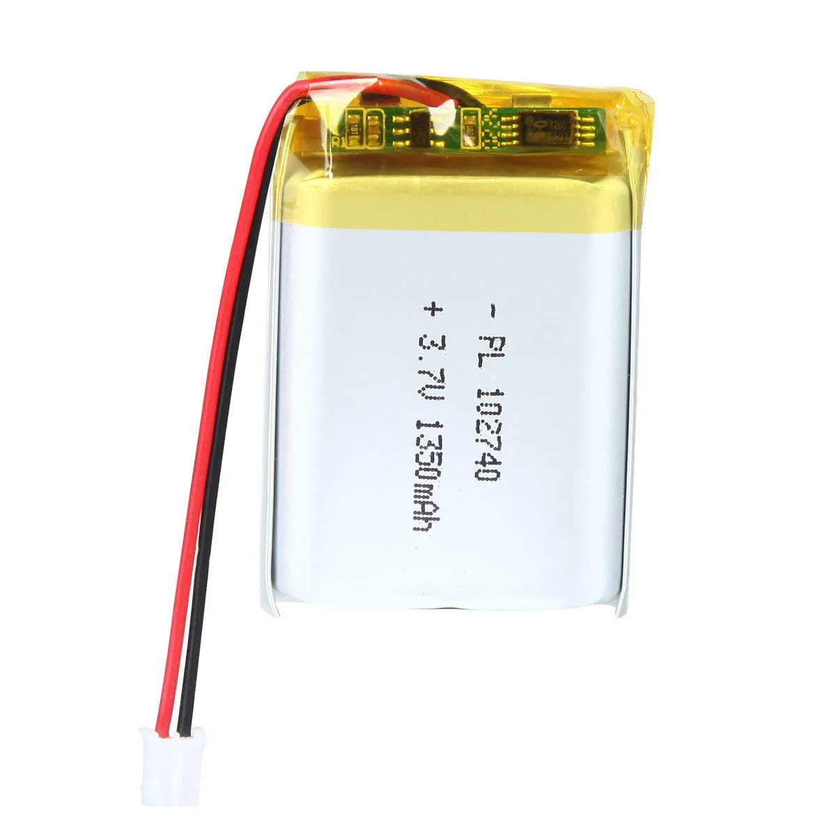 thor-102740-lithium-polymer-battery THOR 102740 3.7V 1350mAh lithium polymer battery with PCM protection, red and black lead wires, and 2-pin connector