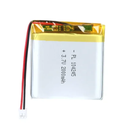 THOR 104245 3.7V 2000mAh lithium polymer battery with PCM protection, red and black lead wires, and 2-pin connector