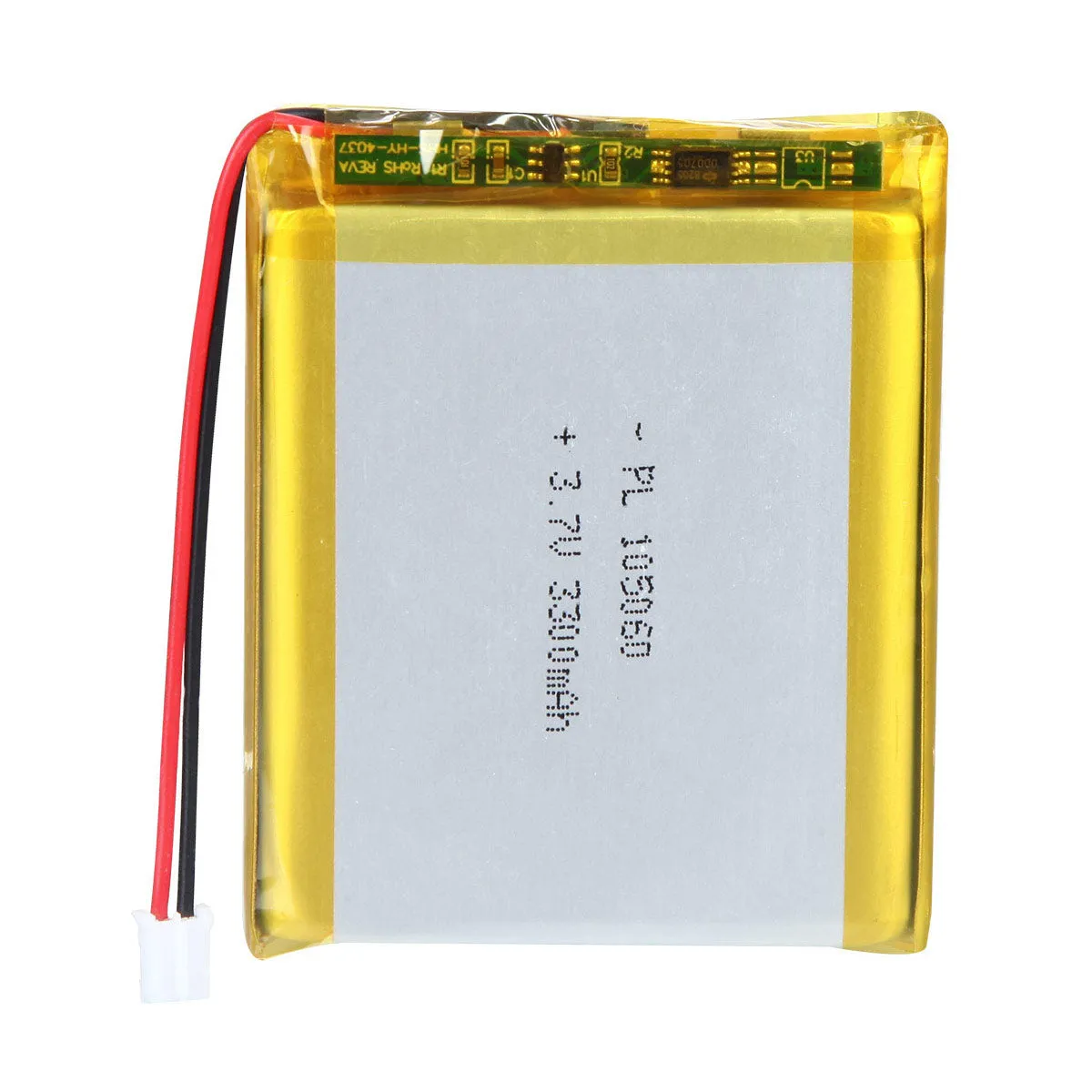 thor-105060-lithium-polymer-battery THOR 105060 3.7V 3500mAh lithium polymer battery with PCM protection, red and black lead wires, and 2-pin connector