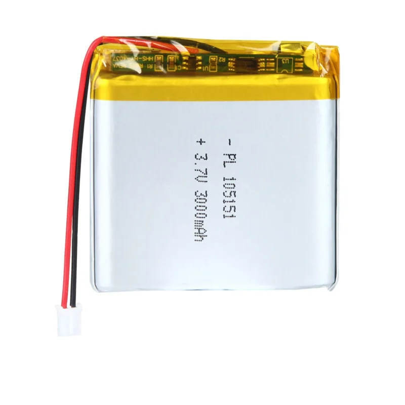 THOR 105151 3.7V 3000mAh lithium polymer battery with PCM protection, red and black lead wires, and 2-pin connector