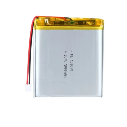 THOR 106070 3.7V 5000mAh lithium polymer battery with PCM protection, red and black lead wires, and 2-pin connector