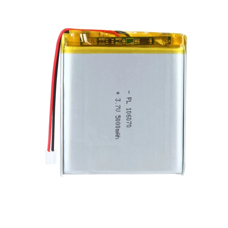 THOR 106070 3.7V 5000mAh lithium polymer battery with PCM protection, red and black lead wires, and 2-pin connector