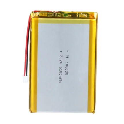 THOR 106090 3.7V 6500mAh lithium polymer battery with PCM protection, red and black lead wires, and 2-pin connector