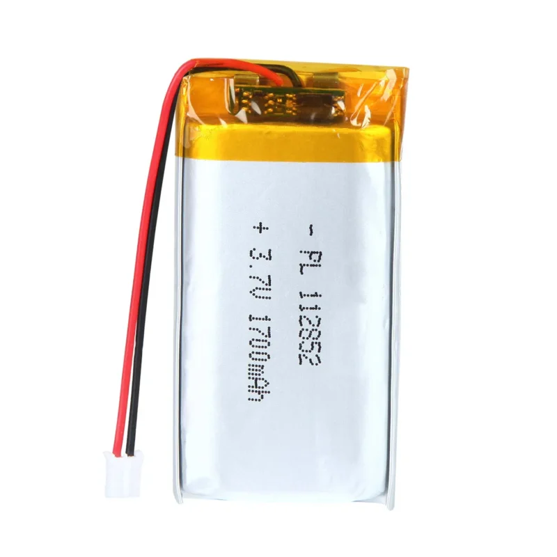 THOR 112852 3.7V 1700mAh lithium polymer battery with PCM protection, red and black lead wires, and 2-pin connector