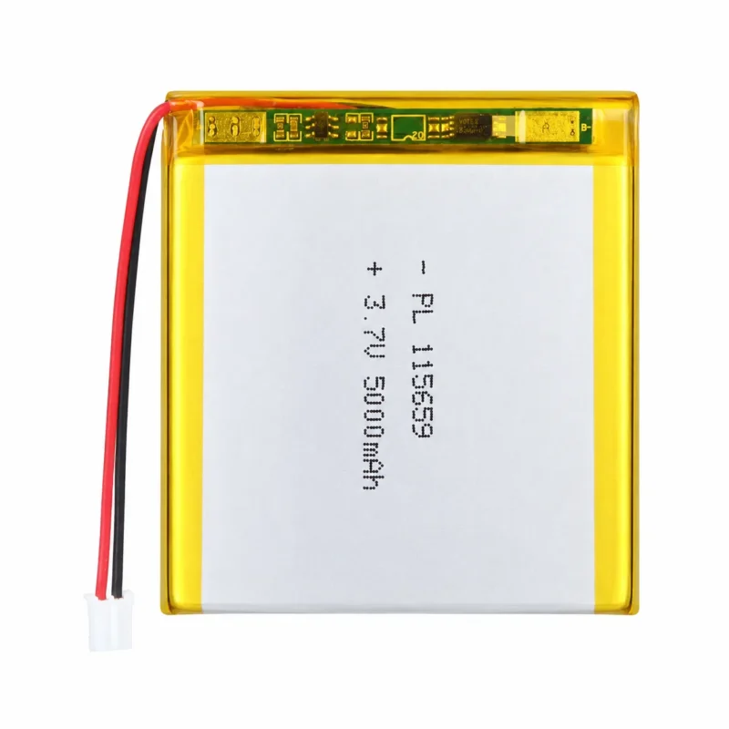 THOR 115659 3.7V 5000mAh lithium polymer battery with PCM protection, red and black lead wires, and 2-pin connector