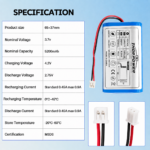 THOR 3.7V 5200mAh 1S2P 18650 battery pack specifications with PH2.0 connector