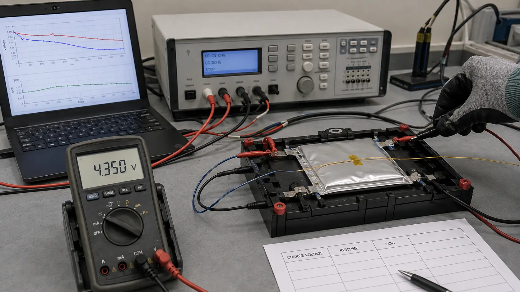 4.35V battery replacement validation with charge voltage runtime and SOC testing