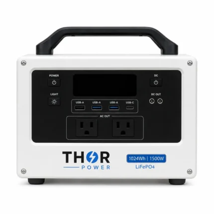 THOR 1024Wh 1500W portable LiFePO4 power station with AC and DC outputs