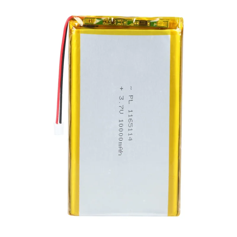 THOR 1165114 3.7V 10000mAh lithium polymer battery with PCM protection, red and black lead wires, and 2-pin connector