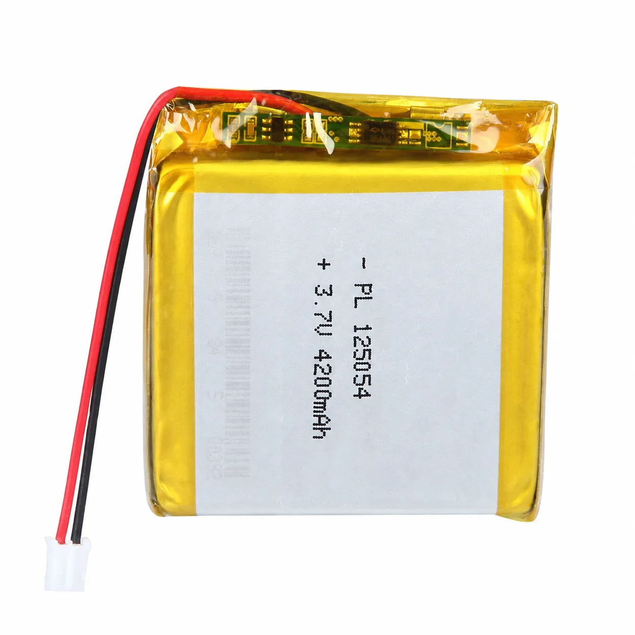 thor-125054-lithium-polymer-battery THOR 125054 3.7V 4200mAh lithium polymer battery with PCM protection, red and black lead wires, and 2-pin connector