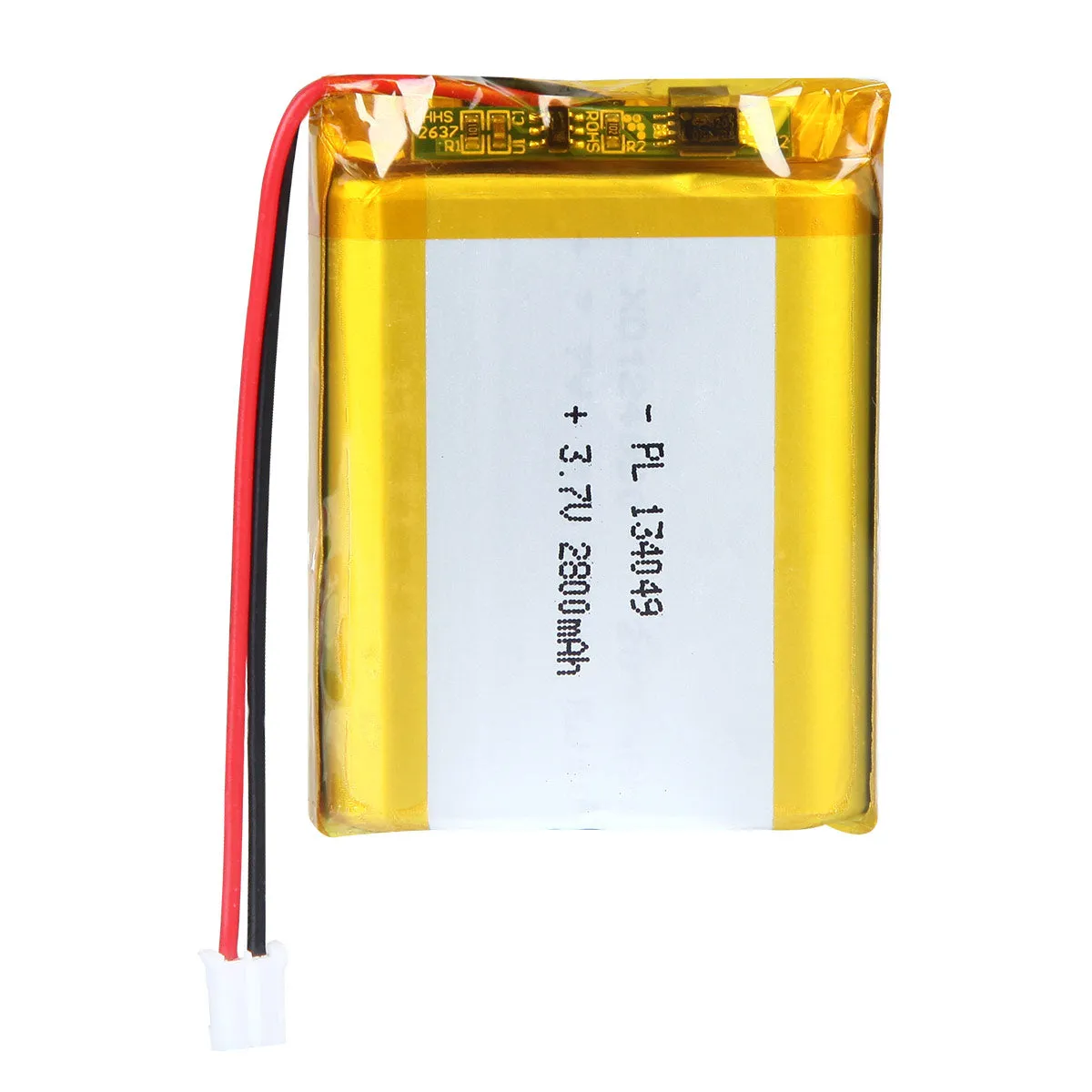 thor-134049-lithium-polymer-battery THOR 134049 3.7V 2800mAh lithium polymer battery with PCM protection, red and black lead wires, and 2-pin connector