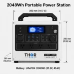 THOR Power 2048Wh 2000W LiFePO4 portable power station dimensions 360 x 260 x 280 mm