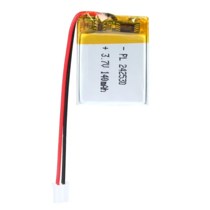 THOR 242530 3.7V 140mAh lithium polymer battery with PCM protection, red and black lead wires, and 2-pin connector