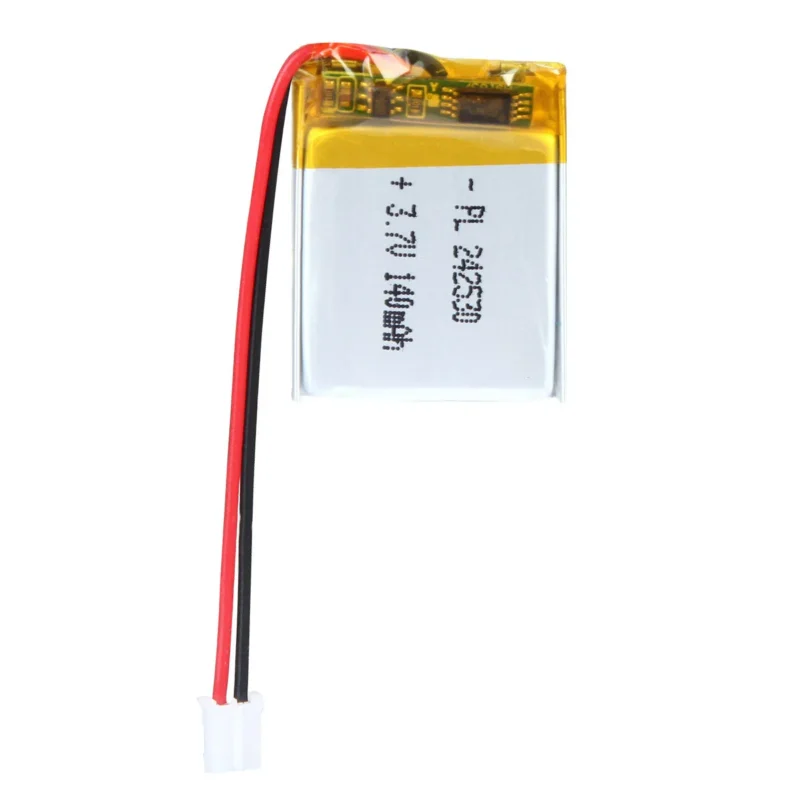 THOR 242530 3.7V 140mAh lithium polymer battery with PCM protection, red and black lead wires, and 2-pin connector