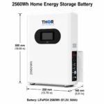 THOR Power 2560Wh wall-mounted LiFePO4 home energy storage battery dimensions 350 x 140 x 500 mm