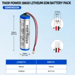 THOR 3.7V 2600mAh 1S1P 18650 battery pack dimensions with PH2.0 connector