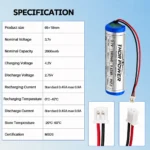 THOR 3.7V 2600mAh 1S1P 18650 lithium-ion battery pack specifications