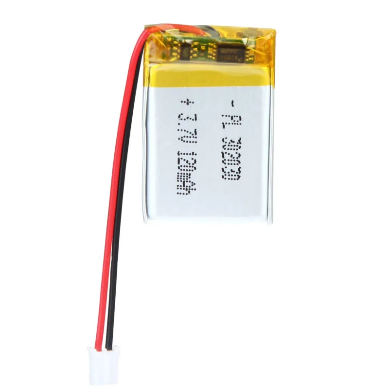 THOR 302030 3.7V 120mAh lithium polymer battery with PCM protection, red and black lead wires, and 2-pin connector