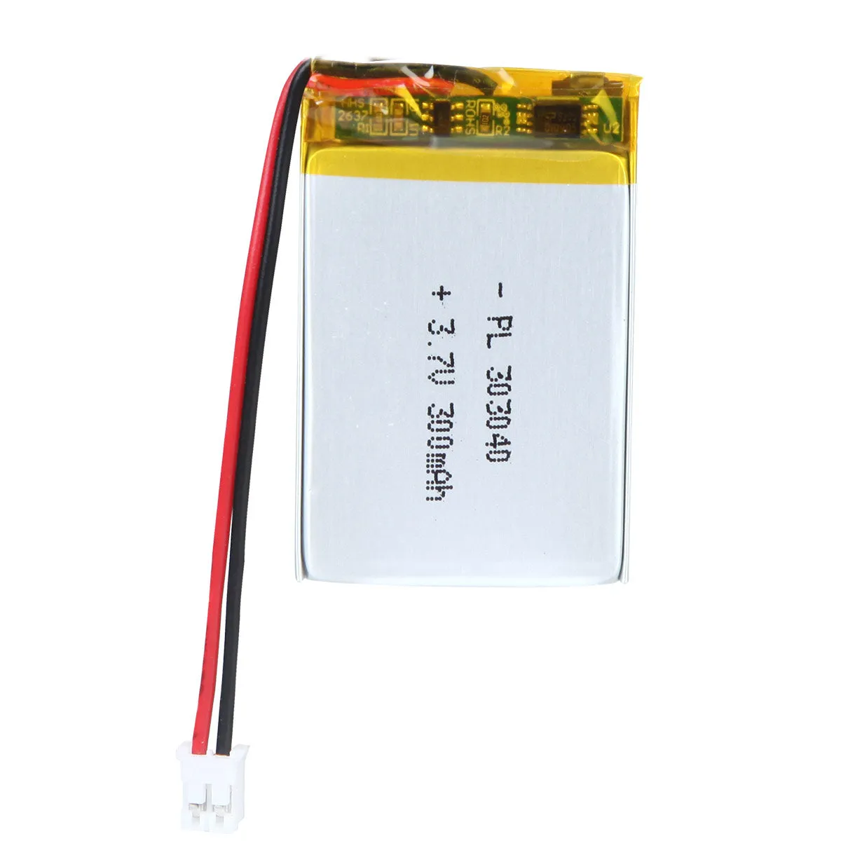 thor-303040-lithium-polymer-battery THOR 303040 3.7V 300mAh lithium polymer battery with PCM protection, red and black lead wires, and 2-pin connector