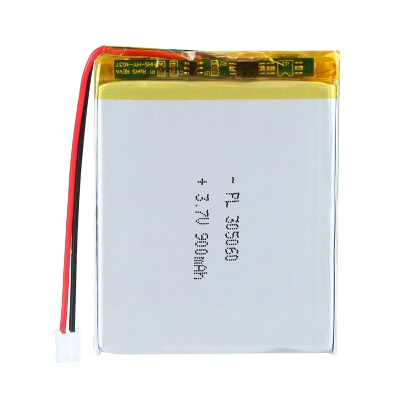 THOR 305060 3.7V 900mAh lithium polymer battery with PCM protection, red and black lead wires, and 2-pin connector