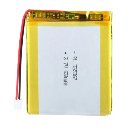 THOR 335367 3.7V 630mAh lithium polymer battery with PCM protection, red and black lead wires, and 2-pin connector