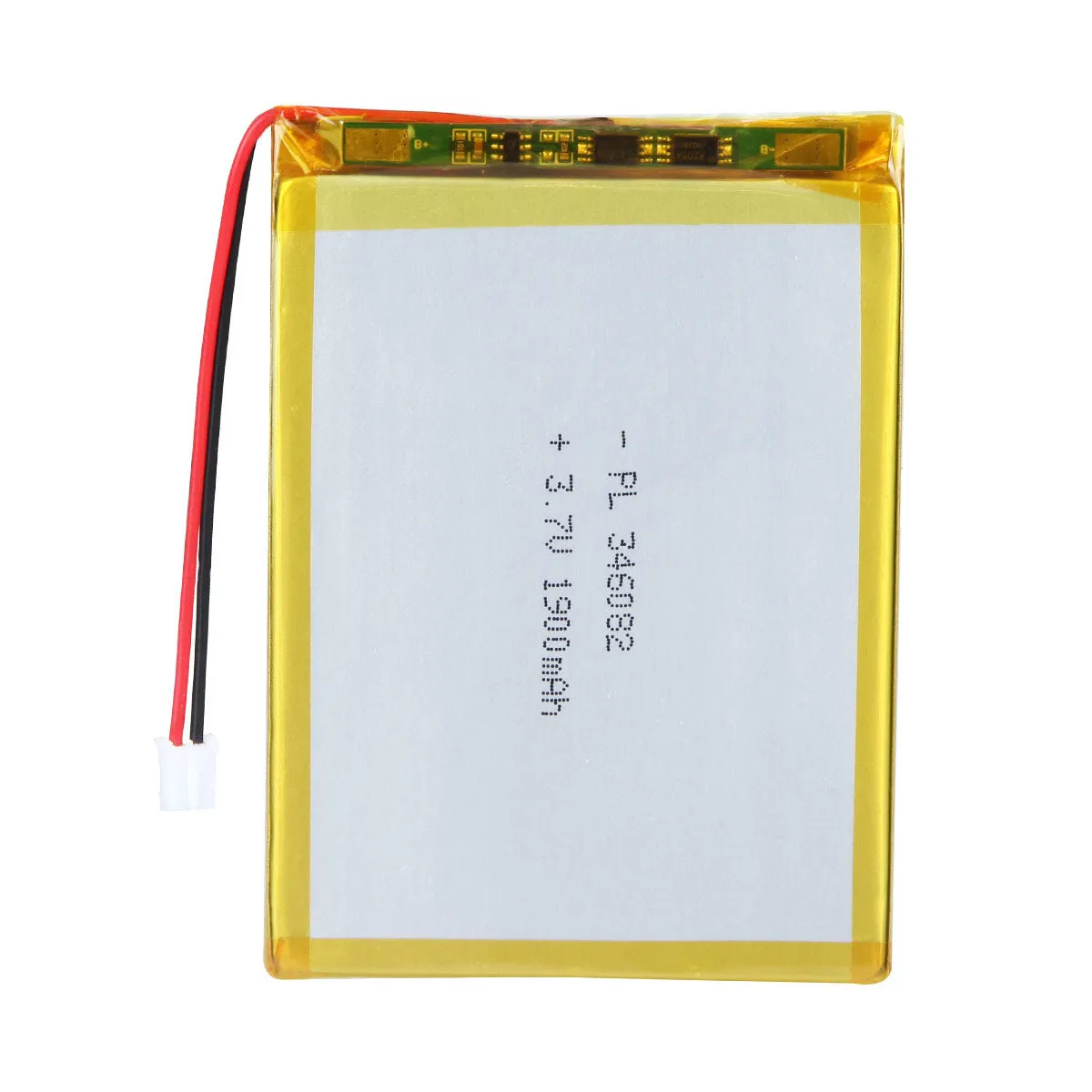 thor-346082-lithium-polymer-battery THOR 346082 3.7V 1900mAh lithium polymer battery with PCM protection, red and black lead wires, and 2-pin connector