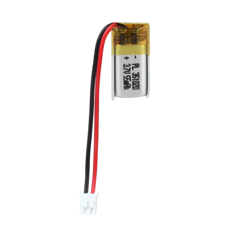 THOR 351020 3.7V 55mAh lithium polymer battery with PCM protection, red and black lead wires, and 2-pin connector