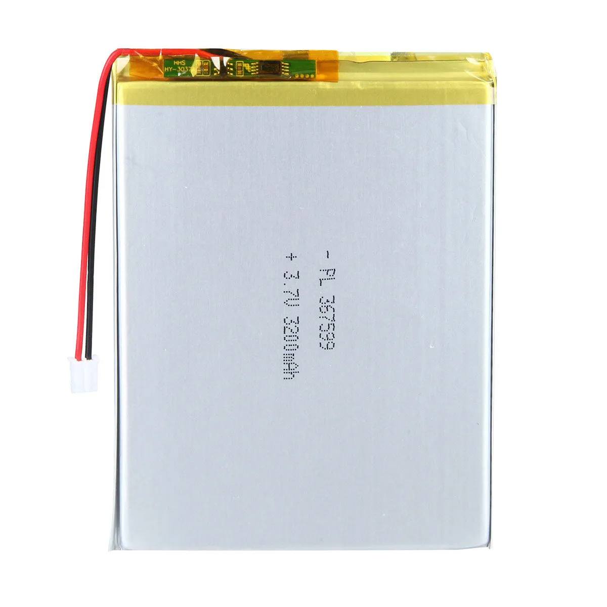 thor-367599-lithium-polymer-battery THOR 367599 3.7V 3200mAh lithium polymer battery with PCM protection, red and black lead wires, and 2-pin connector