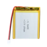 THOR 384659 3.7V 1250mAh lithium polymer battery with PCM protection, red and black lead wires, and 2-pin connector