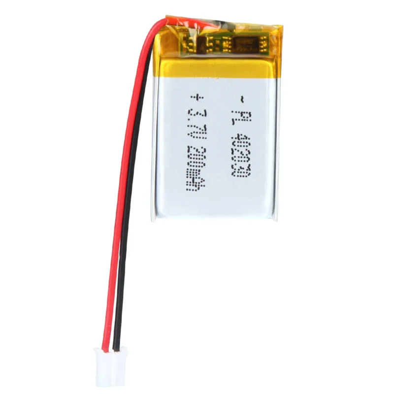THOR 402030 3.7V 200mAh lithium polymer battery with PCM protection, red and black lead wires, and 2-pin connector