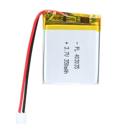 THOR 403035 3.7V 350mAh lithium polymer battery with PCM protection, red and black lead wires, and 2-pin connector