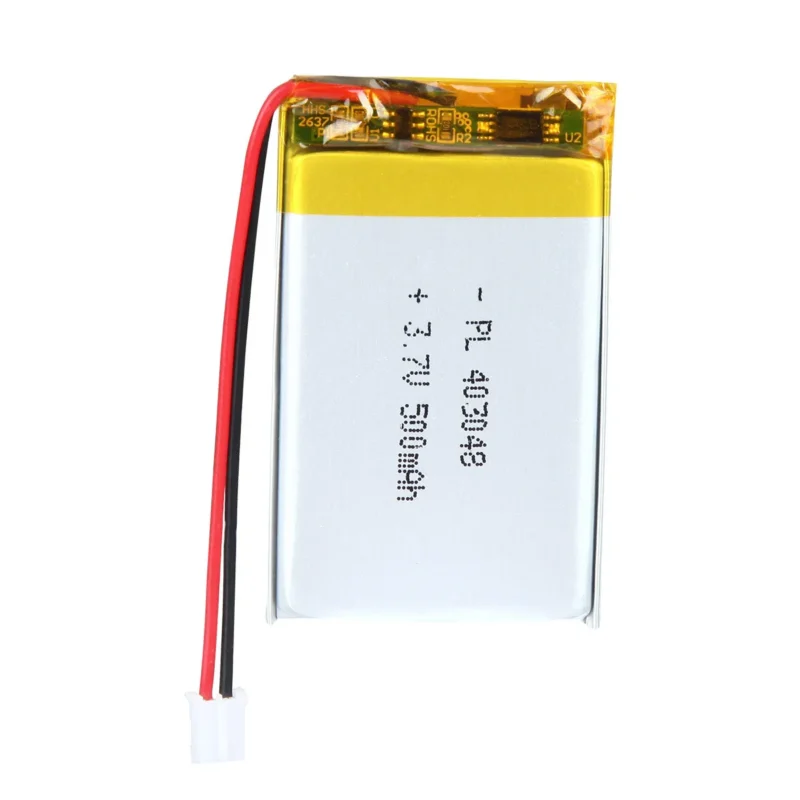 THOR 403048 3.7V 500mAh lithium polymer battery with PCM protection, red and black lead wires, and 2-pin connector