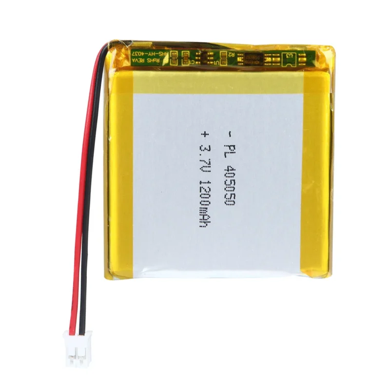 THOR 405050 3.7V 1200mAh lithium polymer battery with PCM protection, red and black lead wires, and 2-pin connector