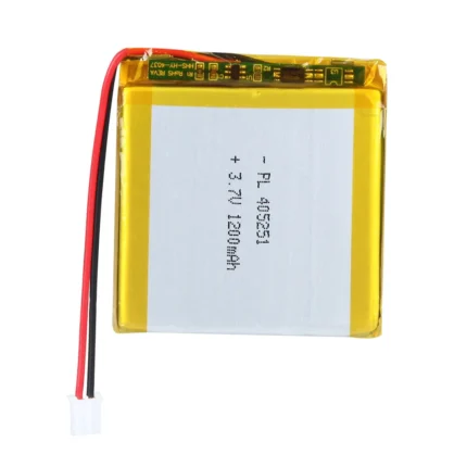 THOR 405251 3.7V 1200mAh lithium polymer battery with PCM protection, red and black lead wires, and 2-pin connector