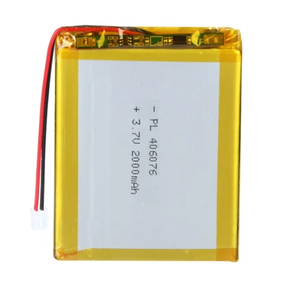THOR 406076 3.7V 2000mAh lithium polymer battery with PCM protection, red and black lead wires, and 2-pin connector