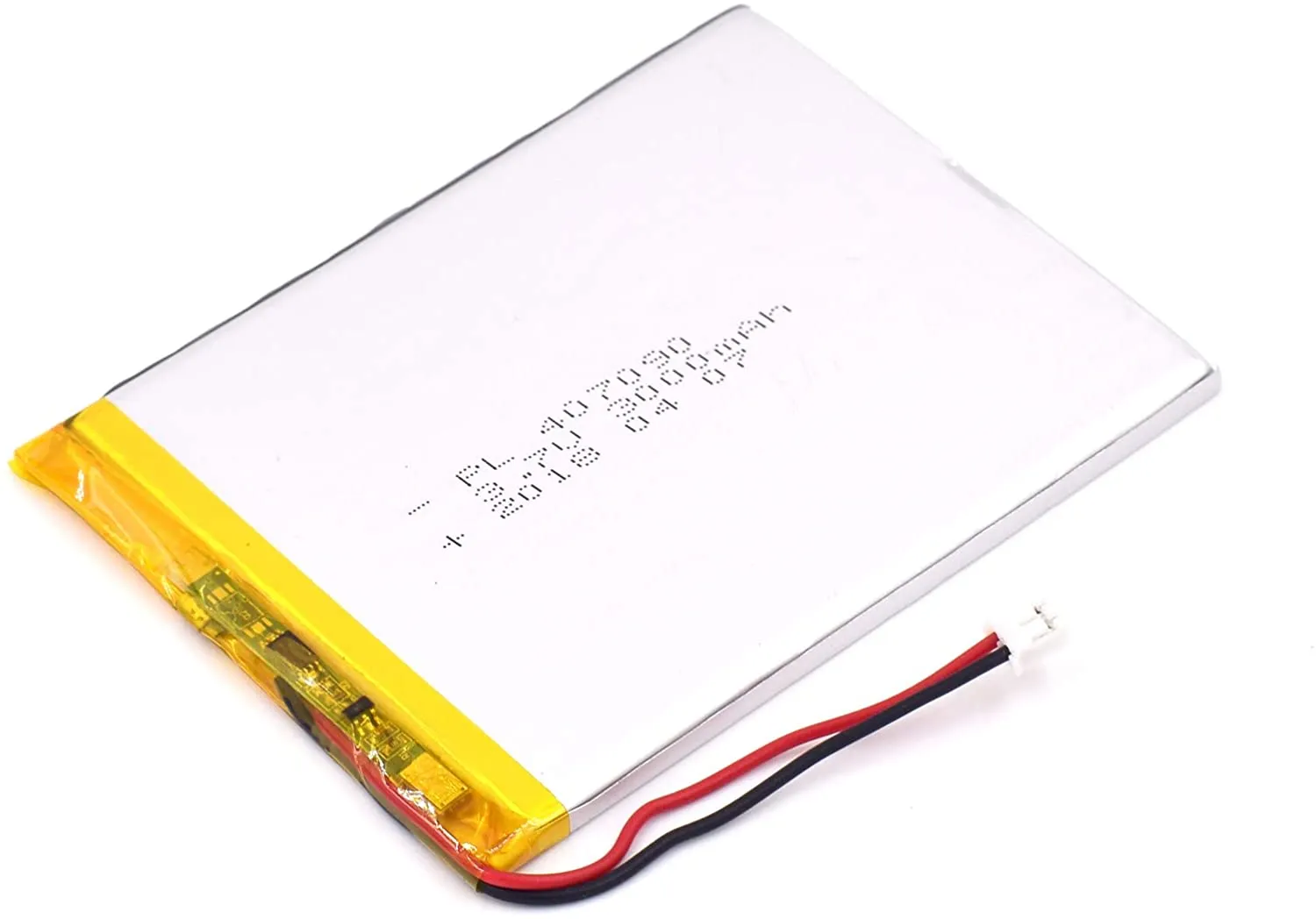 thor-407090-lithium-polymer-battery THOR 407090 3.7V 3000mAh lithium polymer battery with PCM protection, red and black lead wires, and 2-pin connector