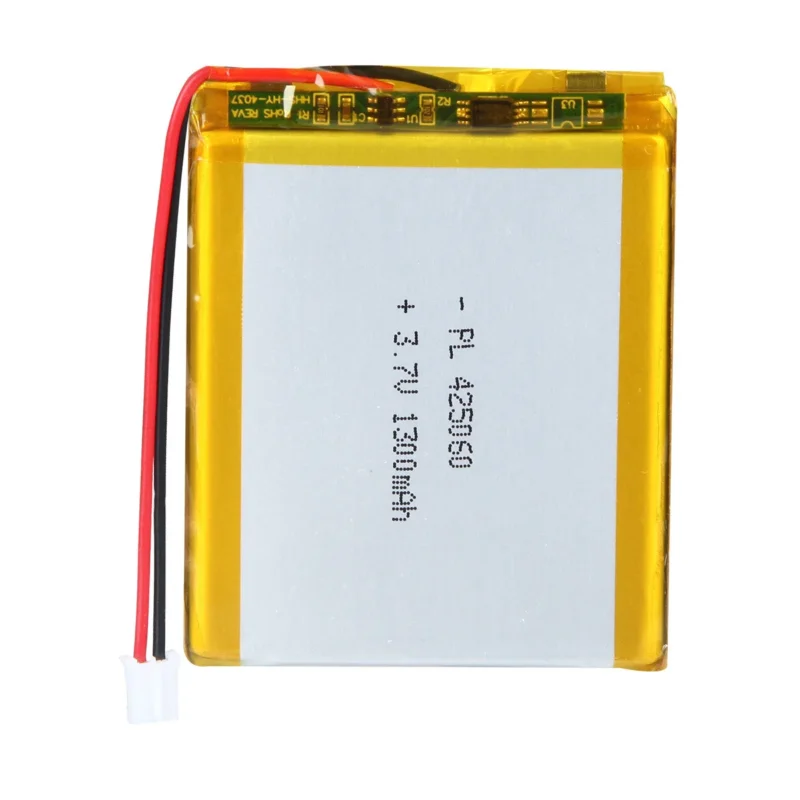 THOR 425060 3.7V 1300mAh lithium polymer battery with PCM protection, red and black lead wires, and 2-pin connector