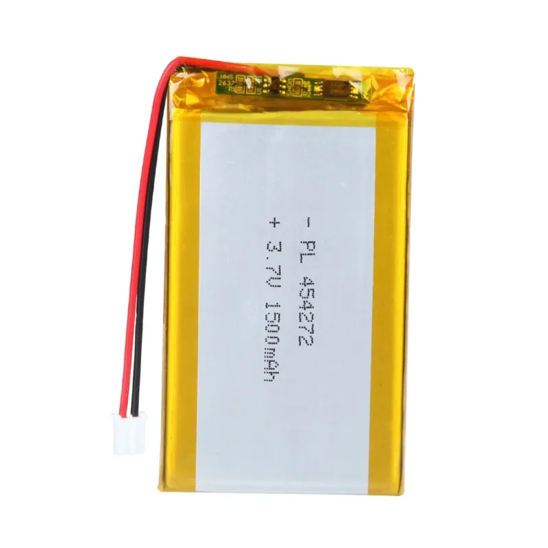 THOR 454272 3.7V 1500mAh lithium polymer battery with PCM protection, red and black lead wires, and 2-pin connector