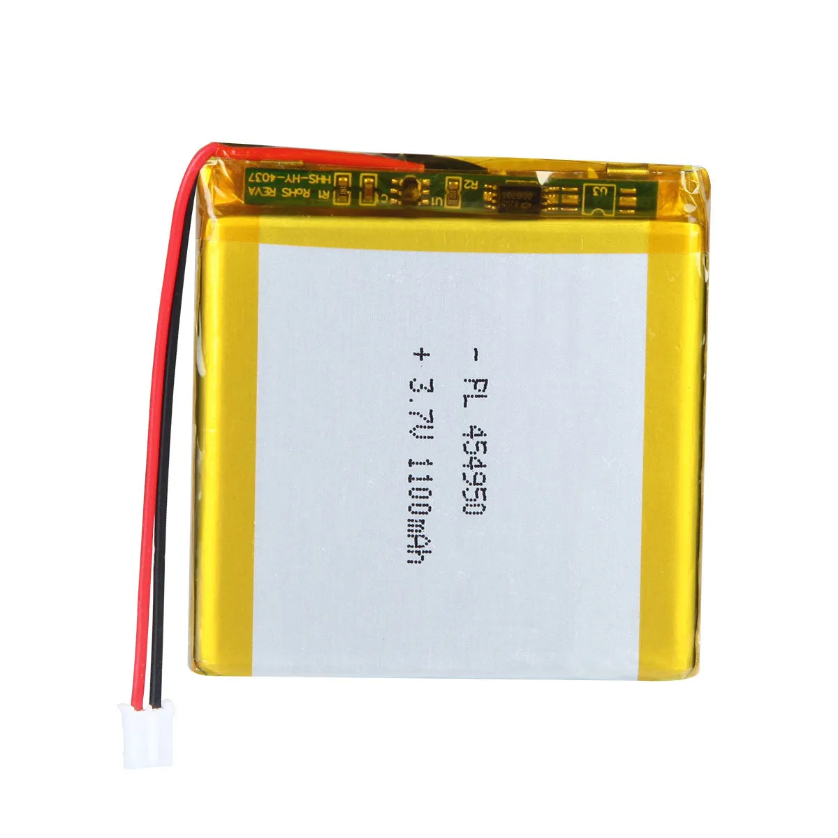 thor-454950-lithium-polymer-battery THOR 454950 3.7V 1100mAh lithium polymer battery with PCM protection, red and black lead wires, and 2-pin connector